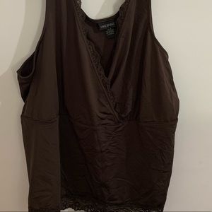 Brown Faux Wrap Tank with Lace Trim SZ 26/28